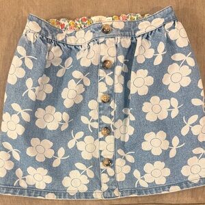 Mini Boden size 6-7 Floral Denim Button-Front Skirt